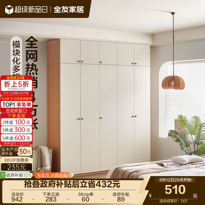 全友家居现代简约小户型成品衣柜图片
