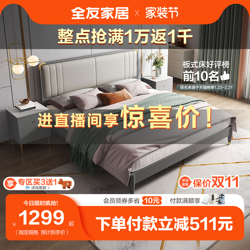 全友家居现代轻奢双人床主卧室家具套装简约1.5m软靠板式床126901属于什么档次？