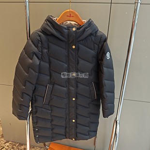 比音勒芬专柜正品女装连帽中长款羽绒服黑色保暖外套90白鸭绒