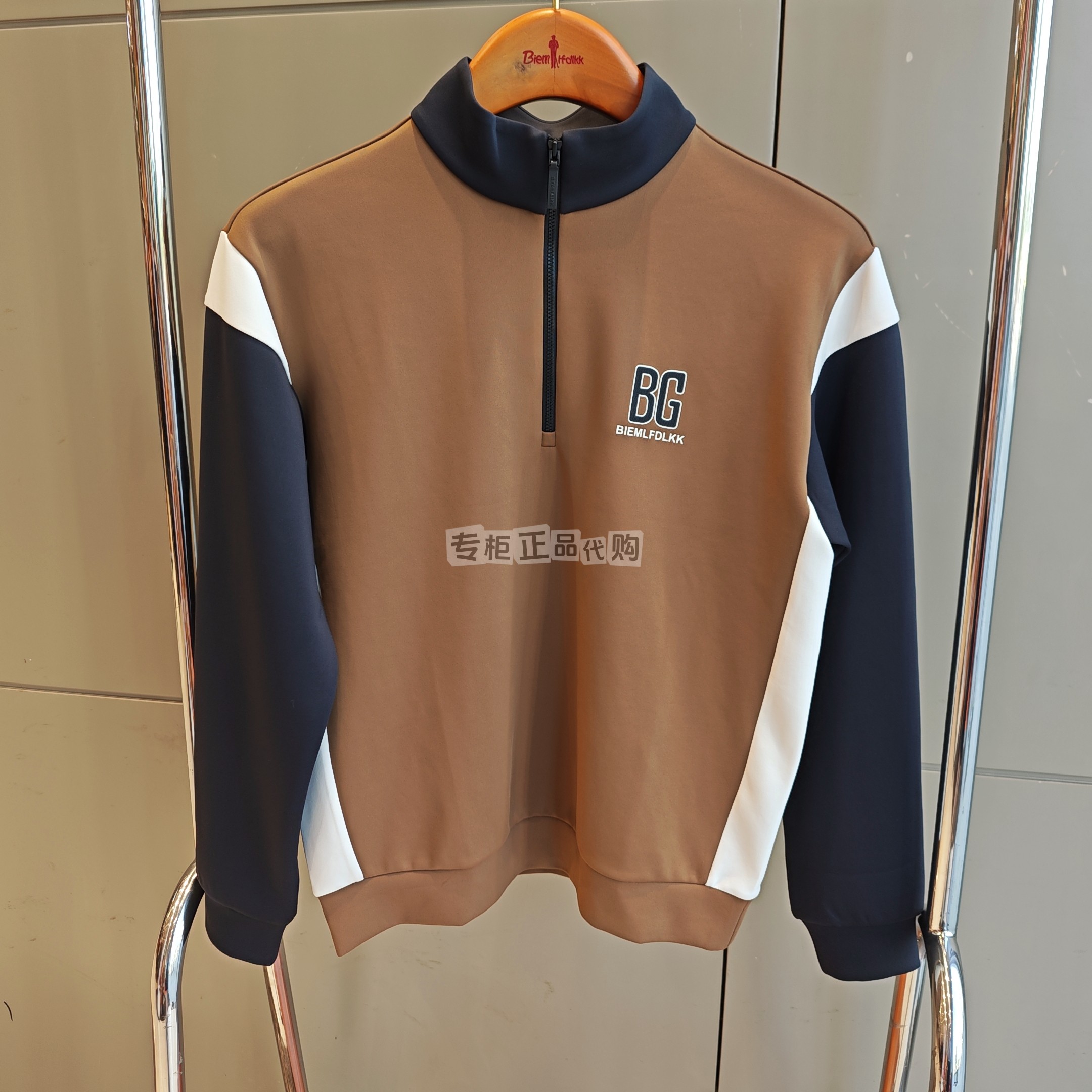比音勒芬专柜正品男装秋冬拼色立领半拉链卫衣休闲上衣383245639