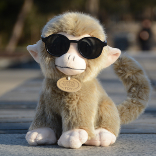 可爱大眼睛猴子毛绒玩具灰色仿真小猴玩偶戴墨镜的猴子搞笑猴公仔