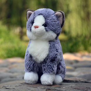 可爱小猫毛绒玩具仿真灰色猫咪坐狸猫公仔安抚娃娃送儿童礼物礼品