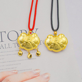 永保平安长命锁黑绳项链儿童宝宝铃铛沙金仿黄金百天照毛孩子项坠