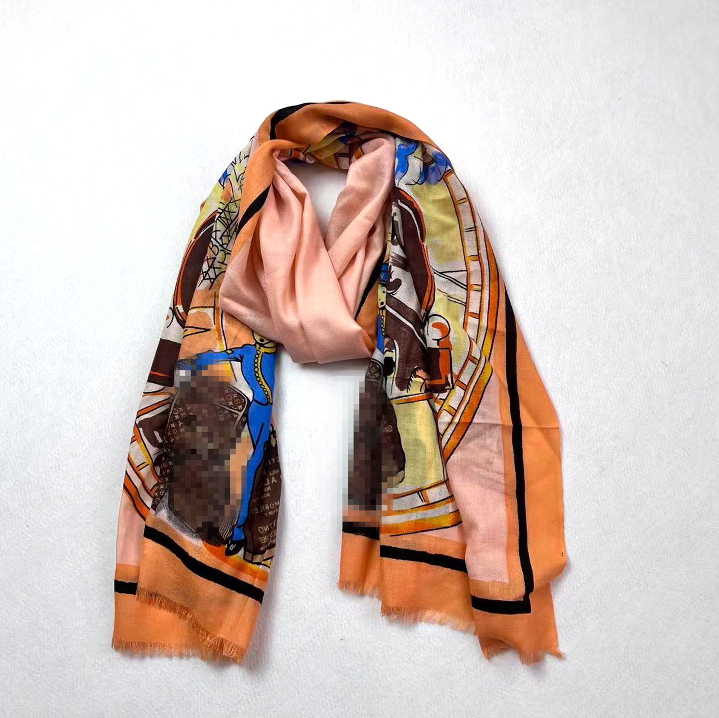 100%羊毛薄款印花围巾秋冬款