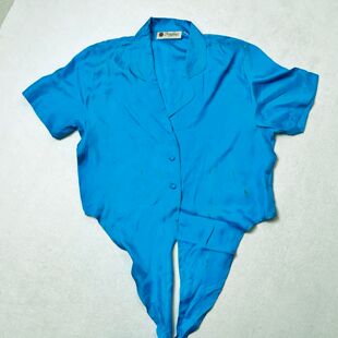 衬衫 瑕疵特价 清仓100%桑蚕丝真丝斜纹绸翻领下摆系带女短袖