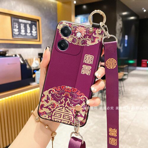 适用华为wikox70手机壳智选wiko X70保护套CHE-AN00腕带支架新年款斜挎背带全包防摔挂绳挂脖5G男女富贵国风