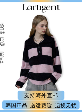 【现货】韩国正品Lartigent复古撞色polo领条纹毛衣女jennie同款