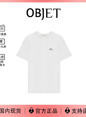 【现货】韩国objet新款韩系纯色休闲复古舒适字母印花宽松T恤短袖