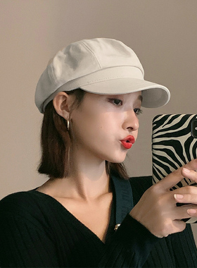 帽子女秋冬米色八角帽Ins日系文艺纯色百搭贝雷帽报童帽男街头潮