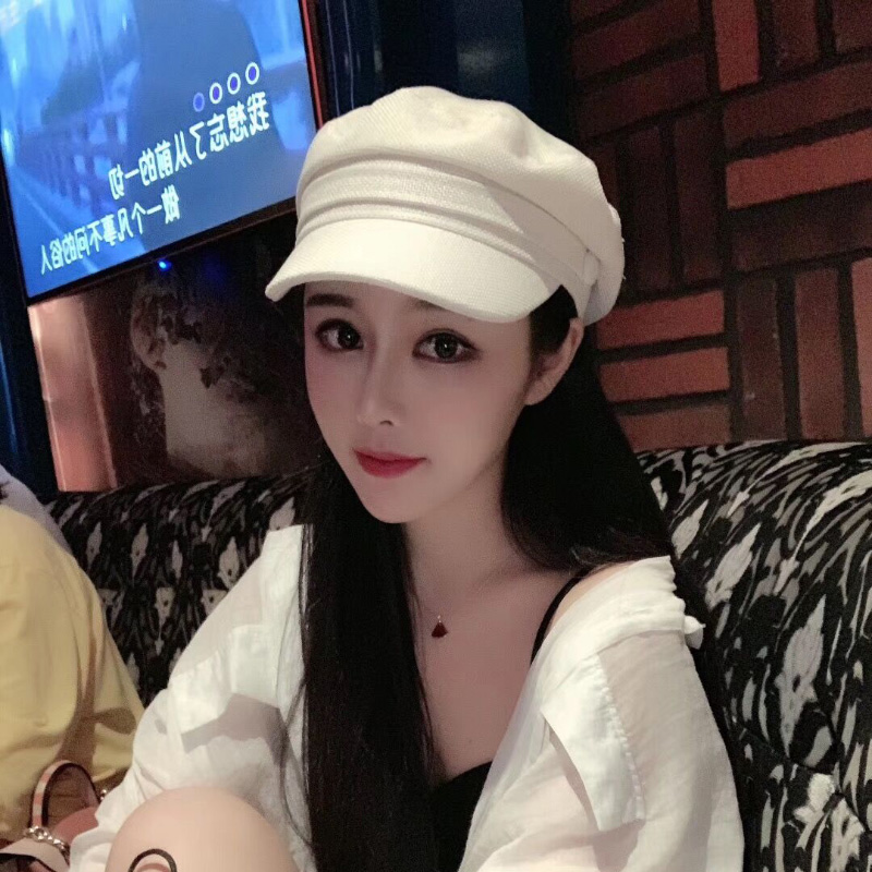 棉麻复古文艺白色八角贝雷帽子女春秋韩国ins网红鸭舌弯檐画家帽