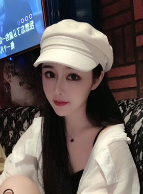 棉麻复古文艺白色八角贝雷帽子女春秋韩国ins网红鸭舌弯檐画家帽
