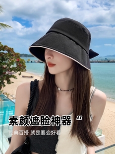 可扎马尾蝴蝶结渔夫帽女款春夏2023新款显脸小可爱百搭遮阳防晒帽