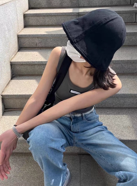 大头围水桶帽女春秋显脸小素颜遮脸防风渔夫帽子ins网红黑色盆帽