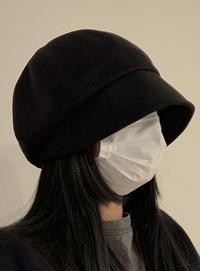大头围宽檐渔夫帽子女春秋冬季百搭休闲贝雷帽显脸小黑色堆堆帽潮