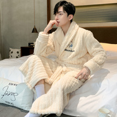 珊瑚绒 睡衣男浴袍秋冬法兰绒浴衣长袍加绒加厚长款 冬睡袍男士 冬季
