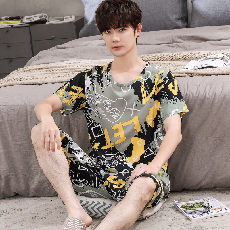 睡衣男生棉绸夏季男士短袖短裤大码绵绸人造棉家居服套装2025新款