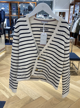 TOMMY 国内专柜24秋冬款女式V领纯棉休闲条纹开衫针织外套WW43184