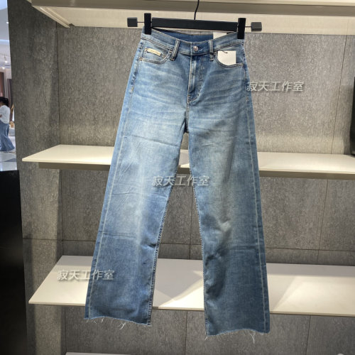 CK Jeans国内代购24秋新款女复古浅蓝高腰阔腿毛边牛仔裤J224401
