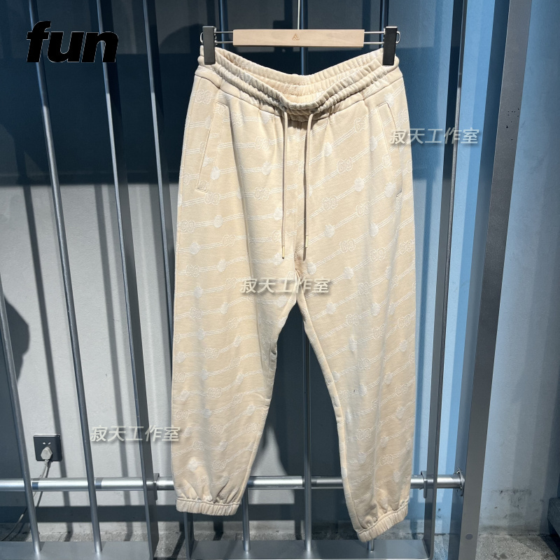 Fun男女针织休闲长裤加菲猫提花纯棉束脚卫裤24春季新款FGK64102K