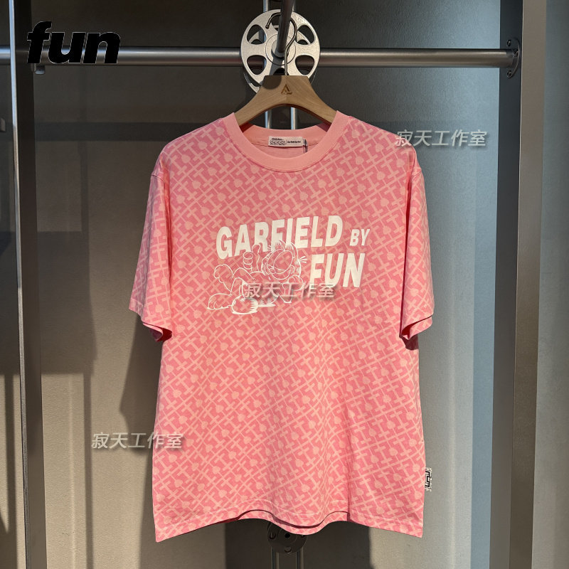 fun潮牌2023夏季新品男女情侣加菲猫满印圆领短袖t恤 fgt13216r/l
