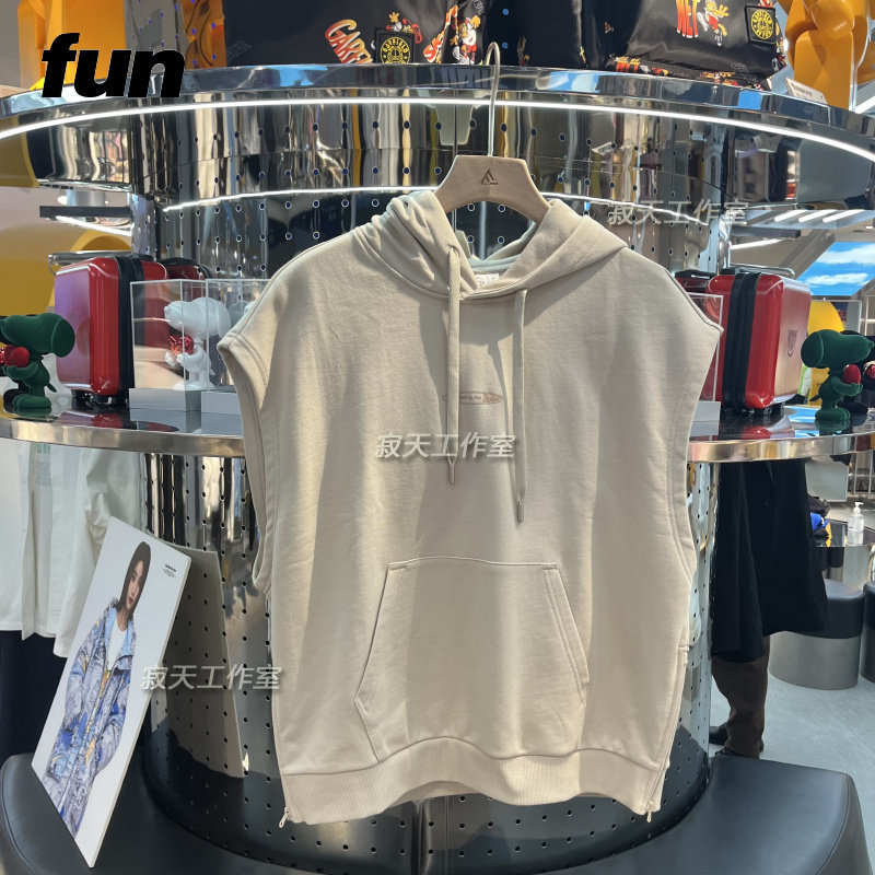 fun潮牌男女宽松无袖卫衣加菲猫连帽马甲背心23年春新款fgu13110k