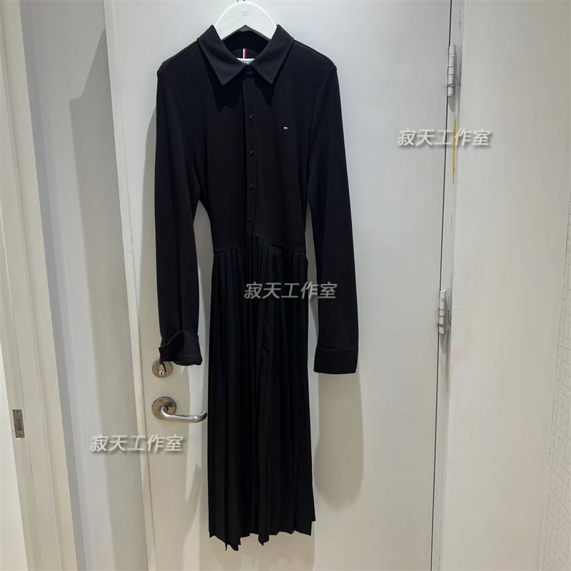 TOMMY专柜正品2025秋冬新款女士气质针织收腰百褶裙连衣裙WW48398