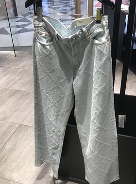 CK浅水洗低腰阔腿拖地牛仔裤女