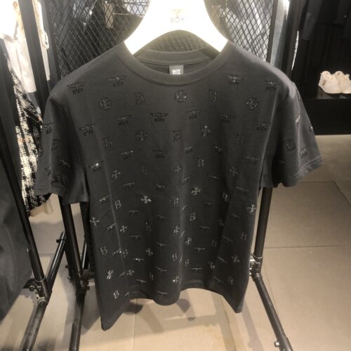 BOY LONDON26春夏潮牌黑色植绒满印立体印花短袖T恤 B261N0100502