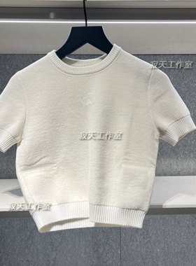 CK Jeans 24年春季新款女士含羊绒字母提花圆领短袖针织衫J222972