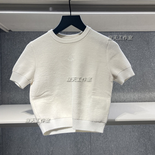 CK Jeans 24年春季新款女士含羊绒字母提花圆领短袖针织衫J222972