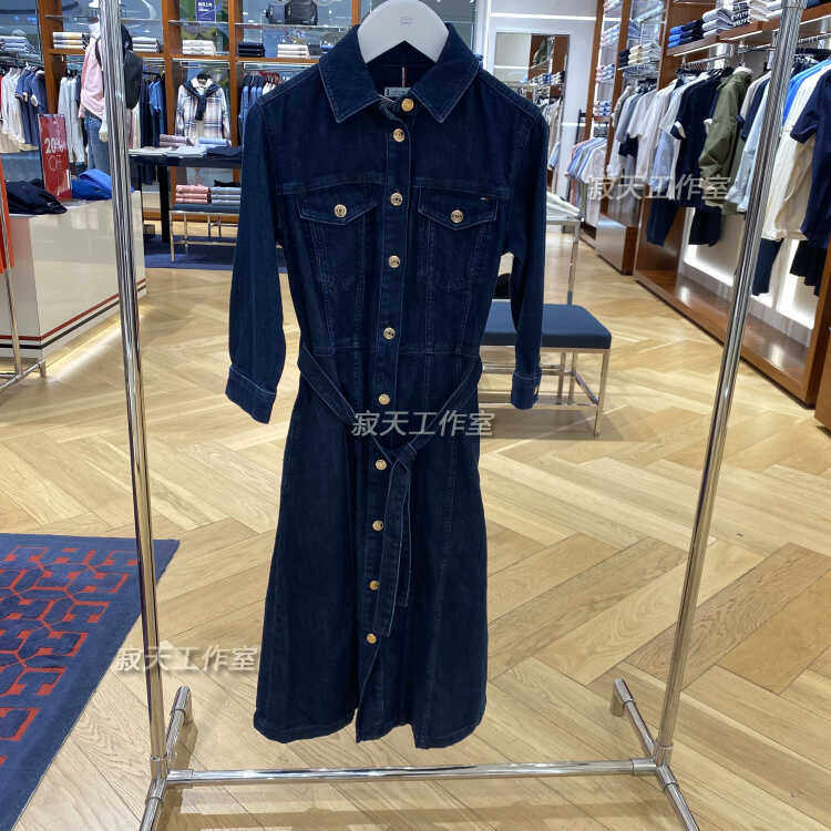 商场同款TOMMY正品24新品秋款女士纯棉排扣牛仔连衣裙WW42017