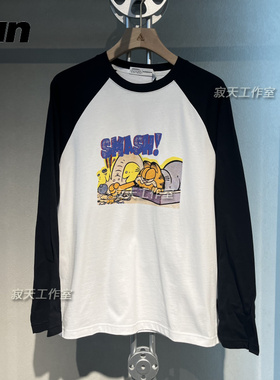 Fun男女同款加菲猫印花ins撞色拼接长袖T恤24年春夏新款FGT34102W