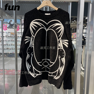 现货Fun秋冬季新款男女情侣加菲猫圆领套头毛衫宽松毛衣FGY12301B