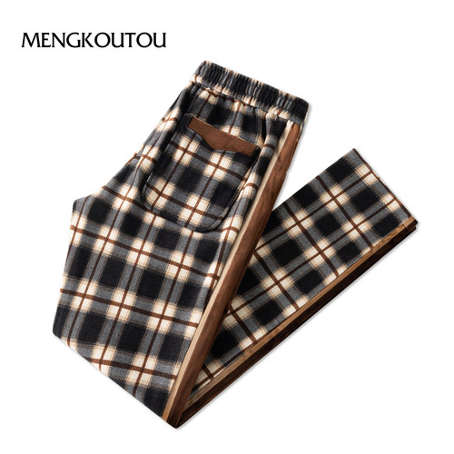 蒙口透百搭格纹新款男士休闲裤