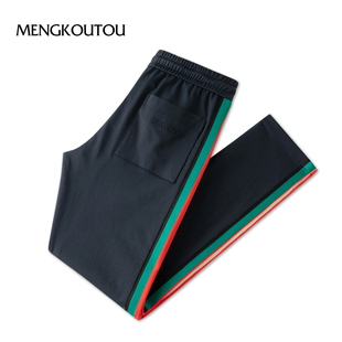 子轻奢百搭日常通勤休闲舒适 侧边条纹裤 蒙口透深蓝休闲裤 2026新款