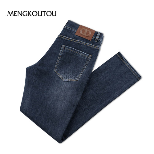 蒙口透时尚百搭深蓝中腰牛仔裤