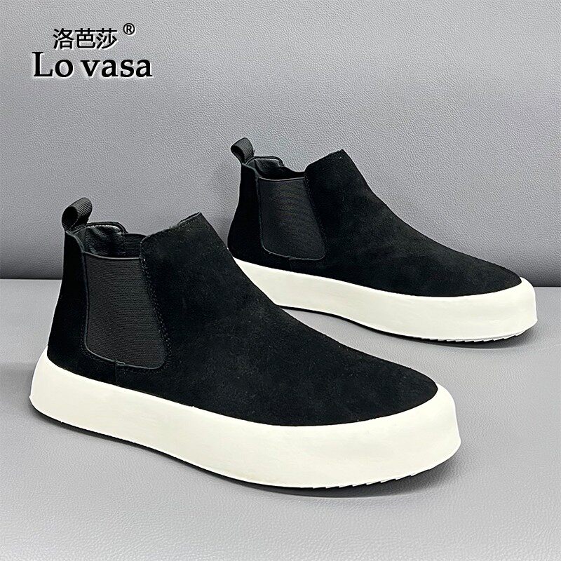 Lovasa男鞋春季新款潮牌高帮休闲板鞋网红同款一脚蹬经典切尔西靴