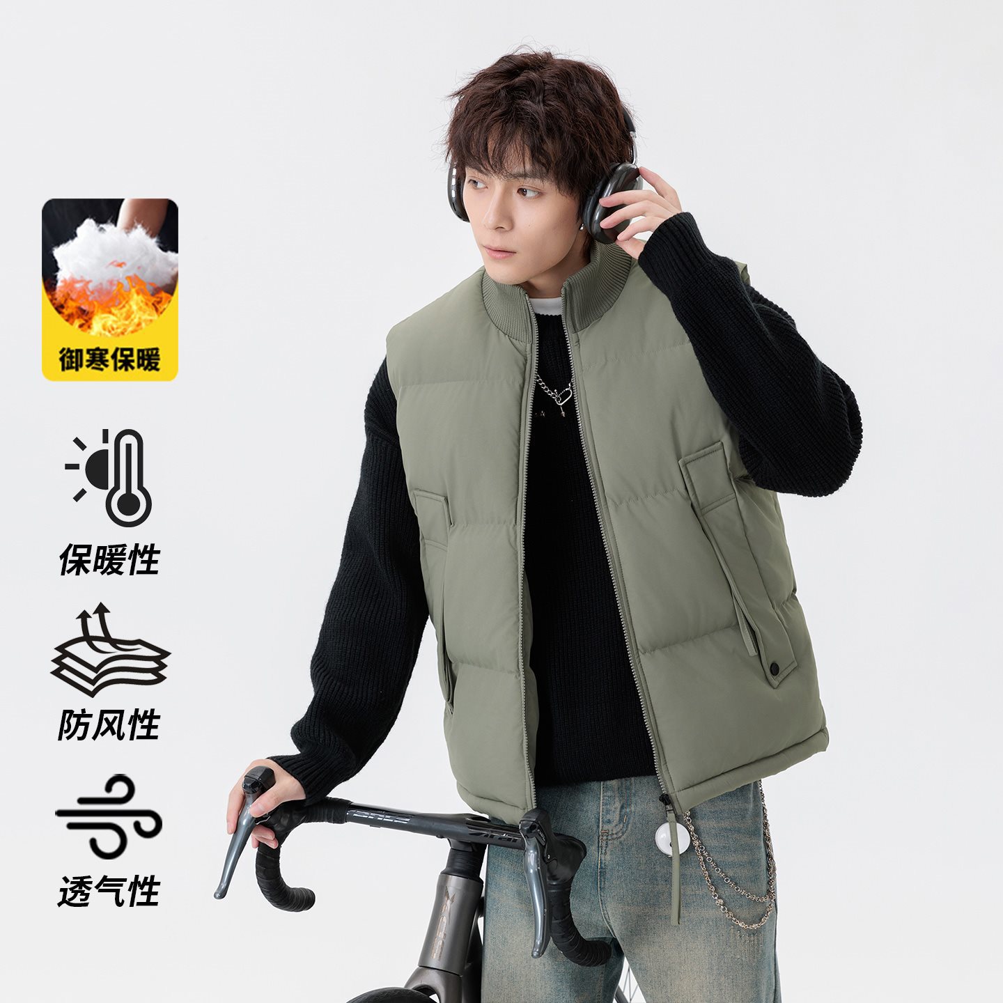 2025新款秋冬加厚马甲加棉户外休闲无袖立领男保暖棉衣外套