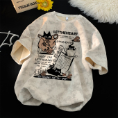 情侣款 美式 印花潮牌ins高街宽松圆领半袖 t恤男生夏季 卡通 扎染短袖