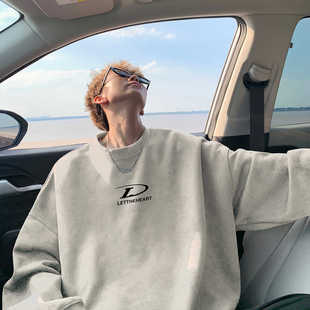 圆领情侣装 麂皮绒重磅卫衣男春秋季 打底衫 美式 上衣 青少年2025新款