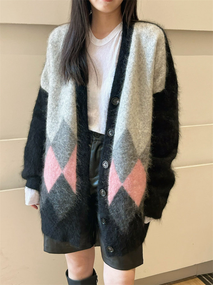 MACQNF正品2023秋冬新89133宽松V领高品质慵懒风马海毛绒外套女MQ