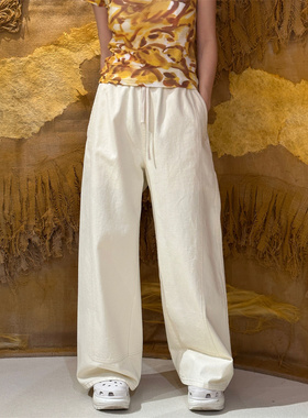 MACQNF正品2024春新款时尚宽松休闲百搭松紧腰直筒阔腿裤MQ21992