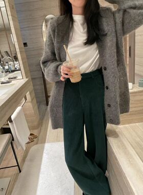 MACQNF正品2023秋冬新宽松V领高品质慵懒风马海毛绒外套女MQ89096