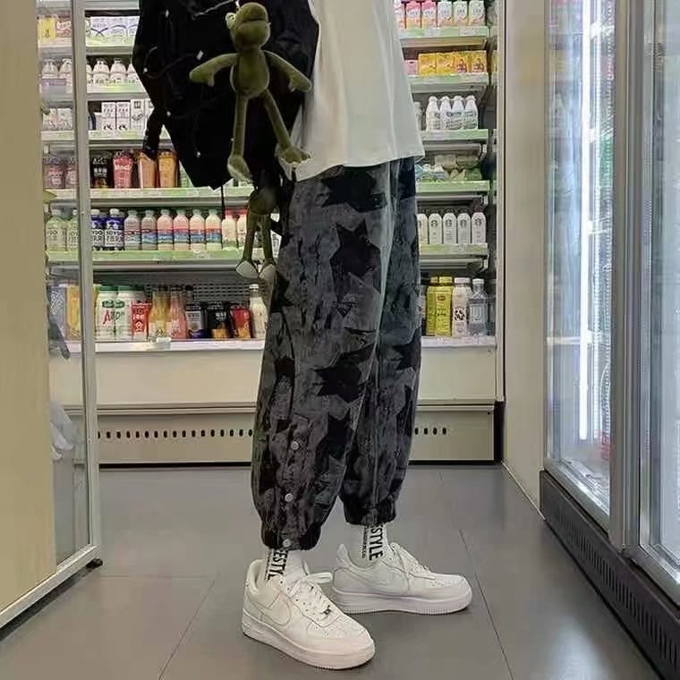 工装裤子男士ins春秋潮牌束脚迷彩裤韩版百搭直筒宽松运动九分裤