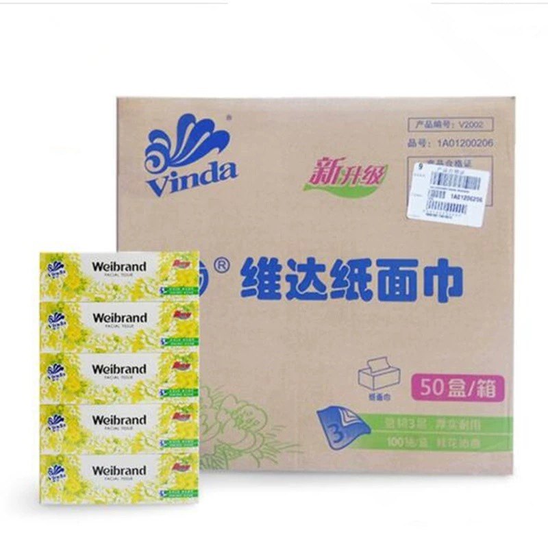 维达威牌盒装抽纸V2002桂花沁香面巾纸3层100抽餐巾纸整箱50盒