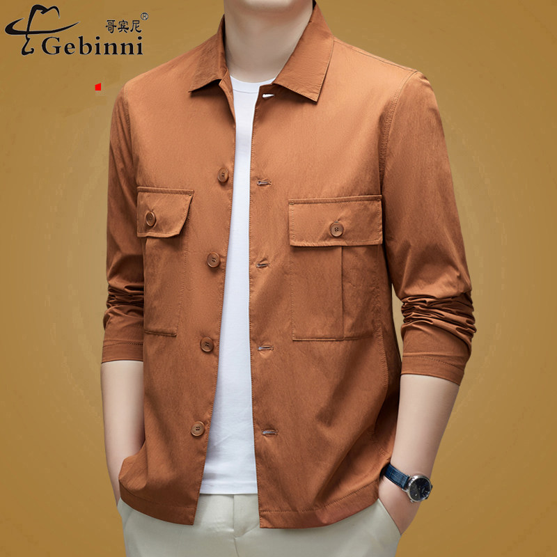 2025秋装中青年砖红工装翻领外套多口袋百搭宽松高级感衬衫夹克