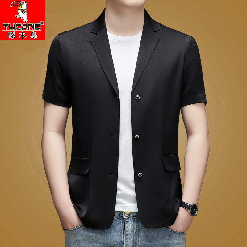 啄木鳥夏季新款男高端短袖西服