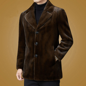 领中长款 西装 金貂绒皮毛一体中老年保暖皮草外套 貂皮大衣男装 冬装