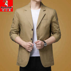 啄木鸟春秋装纯棉三粒扣西服中年薄款宽松便服单西休闲小西装外套