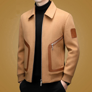 冬季高级感休闲绵羊毛山羊皮翻领时尚鹅绒内胆加厚夹克大衣外套潮